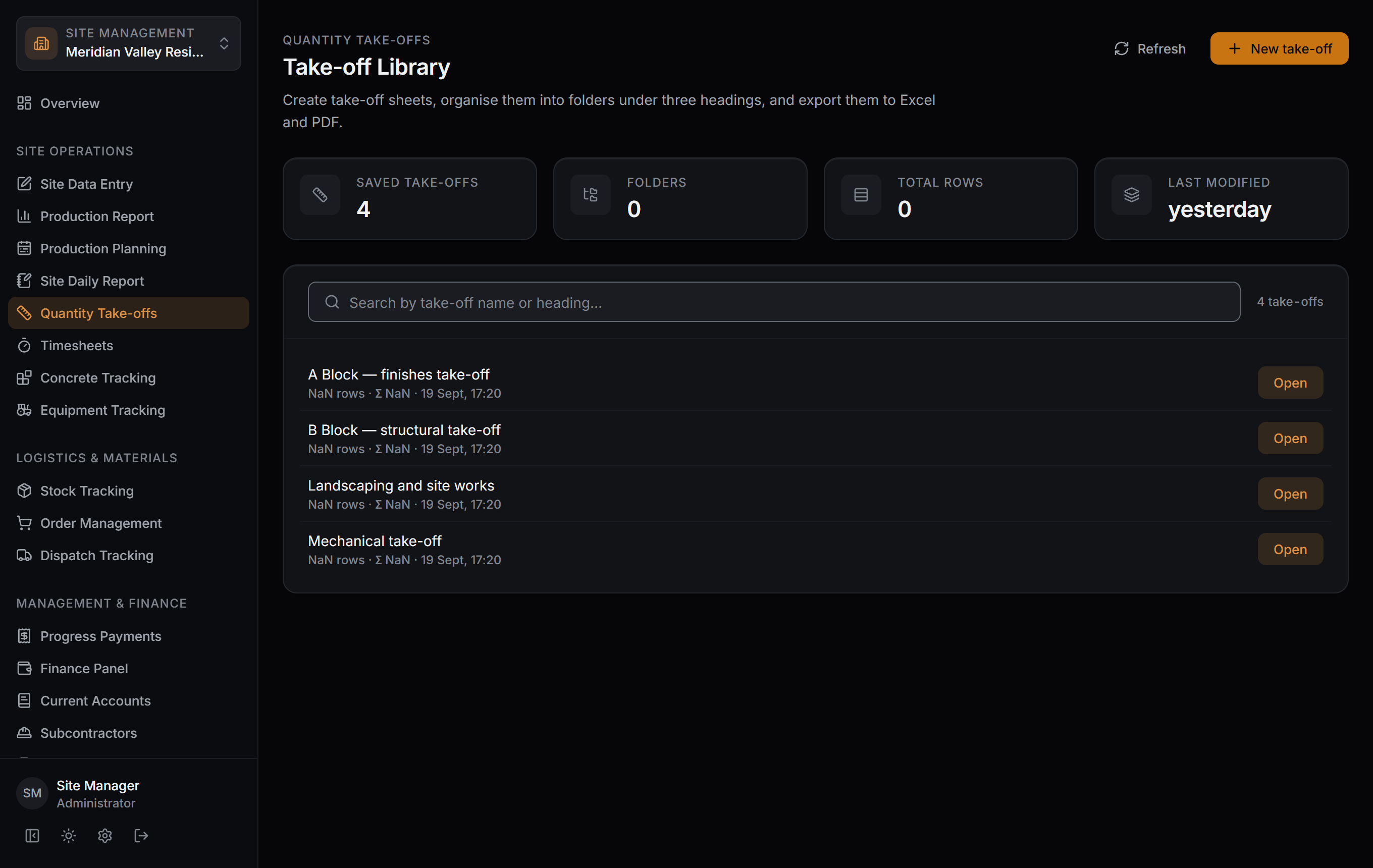 Sitabula on Windows: the quantity take-off library screen