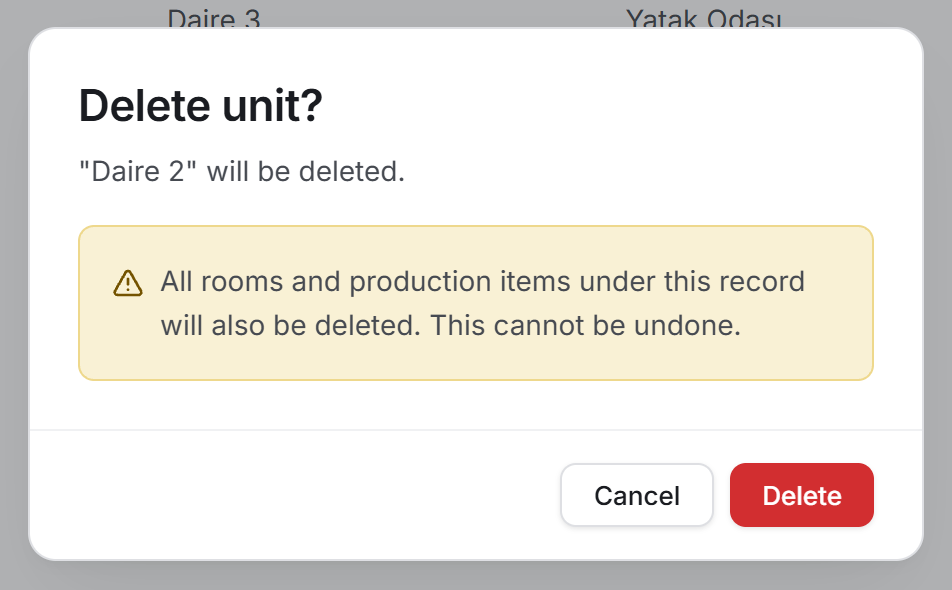 The delete confirmation