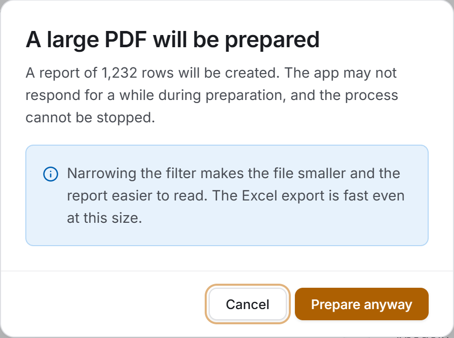 Large PDF warning