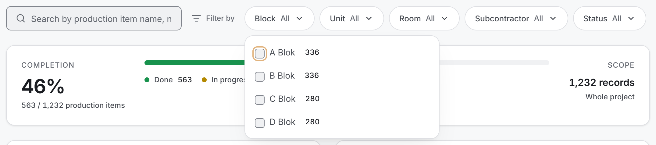 Filter menu