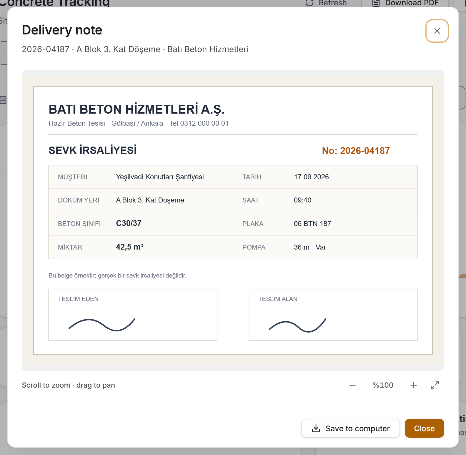 Delivery note viewer