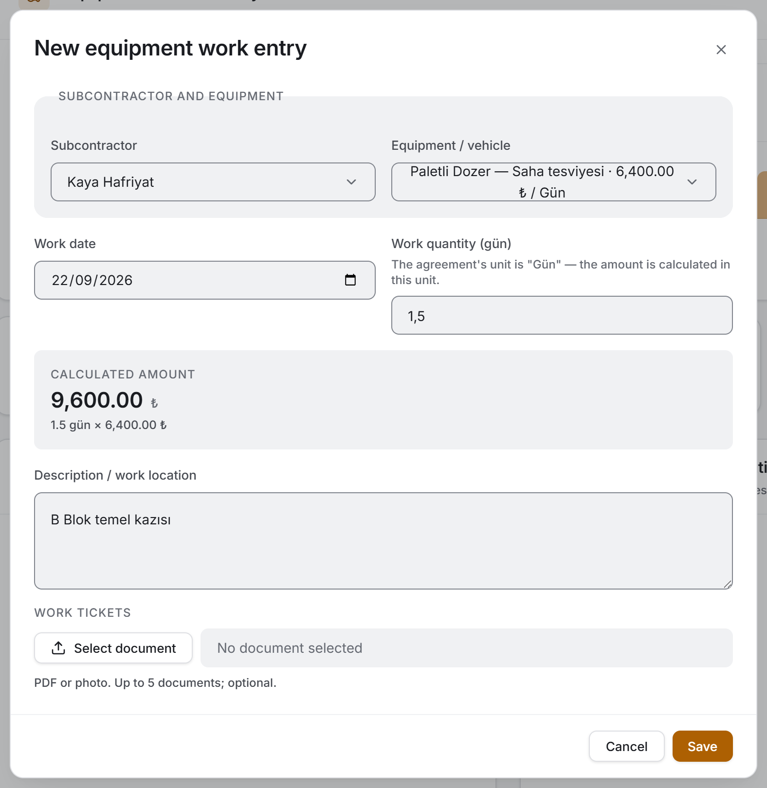 Entry with a daily unit