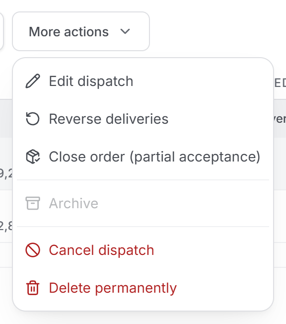 Actions menu