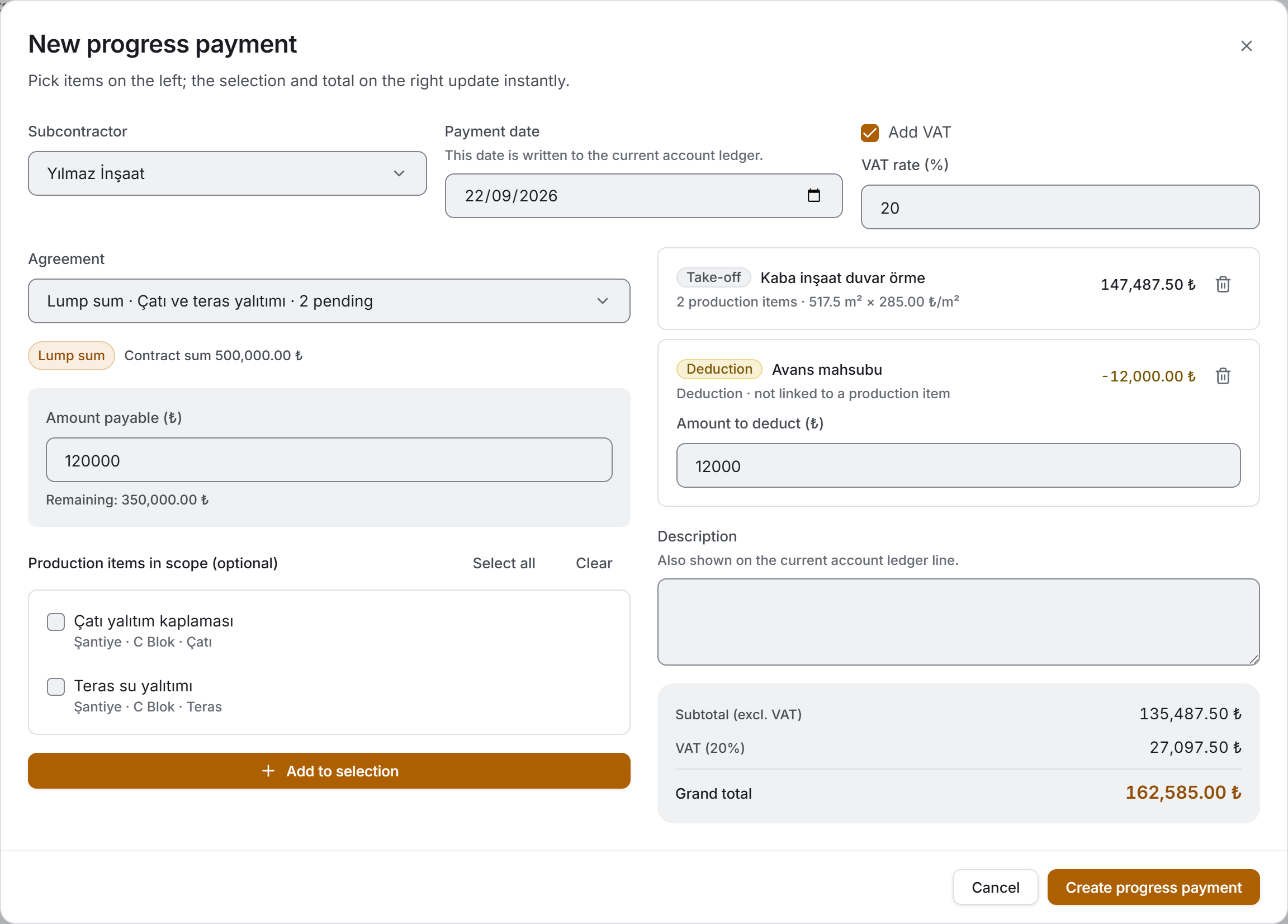 New progress payment