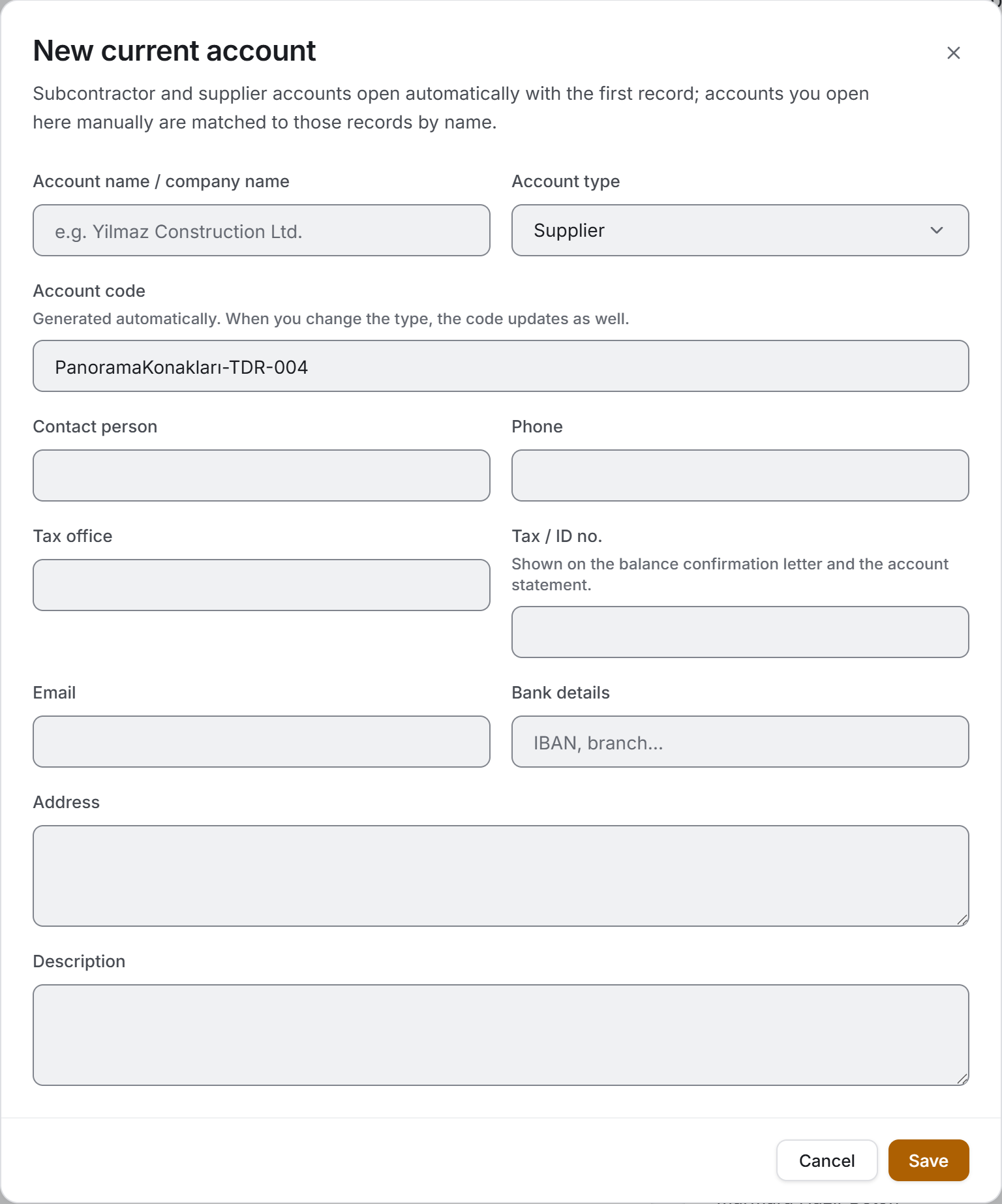 Current account form