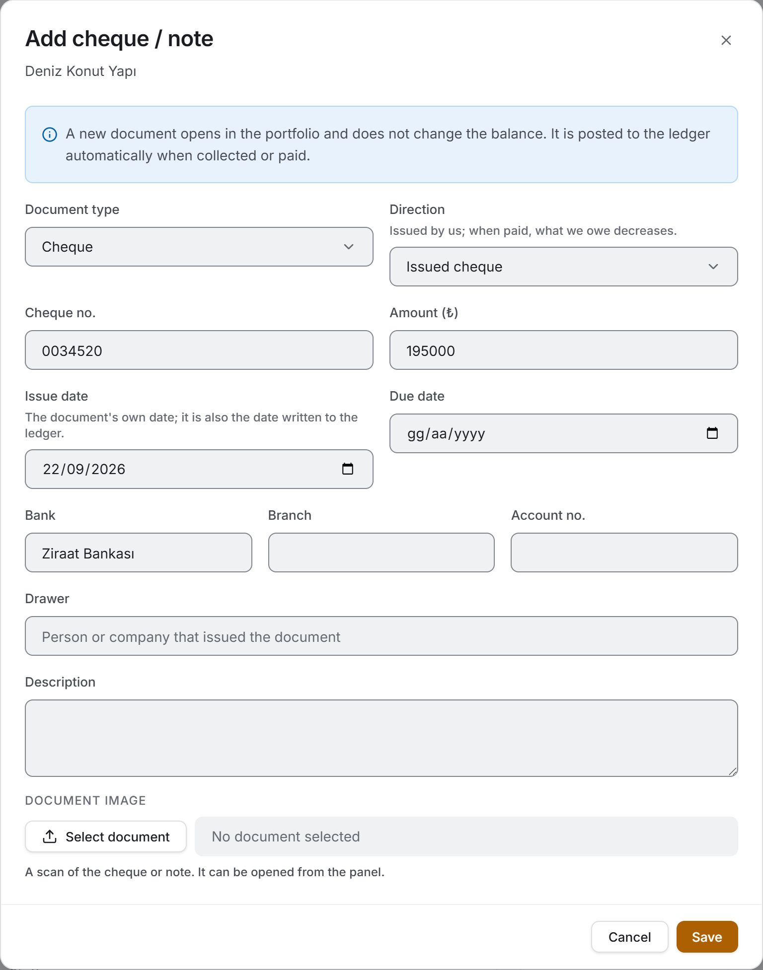 Cheque form