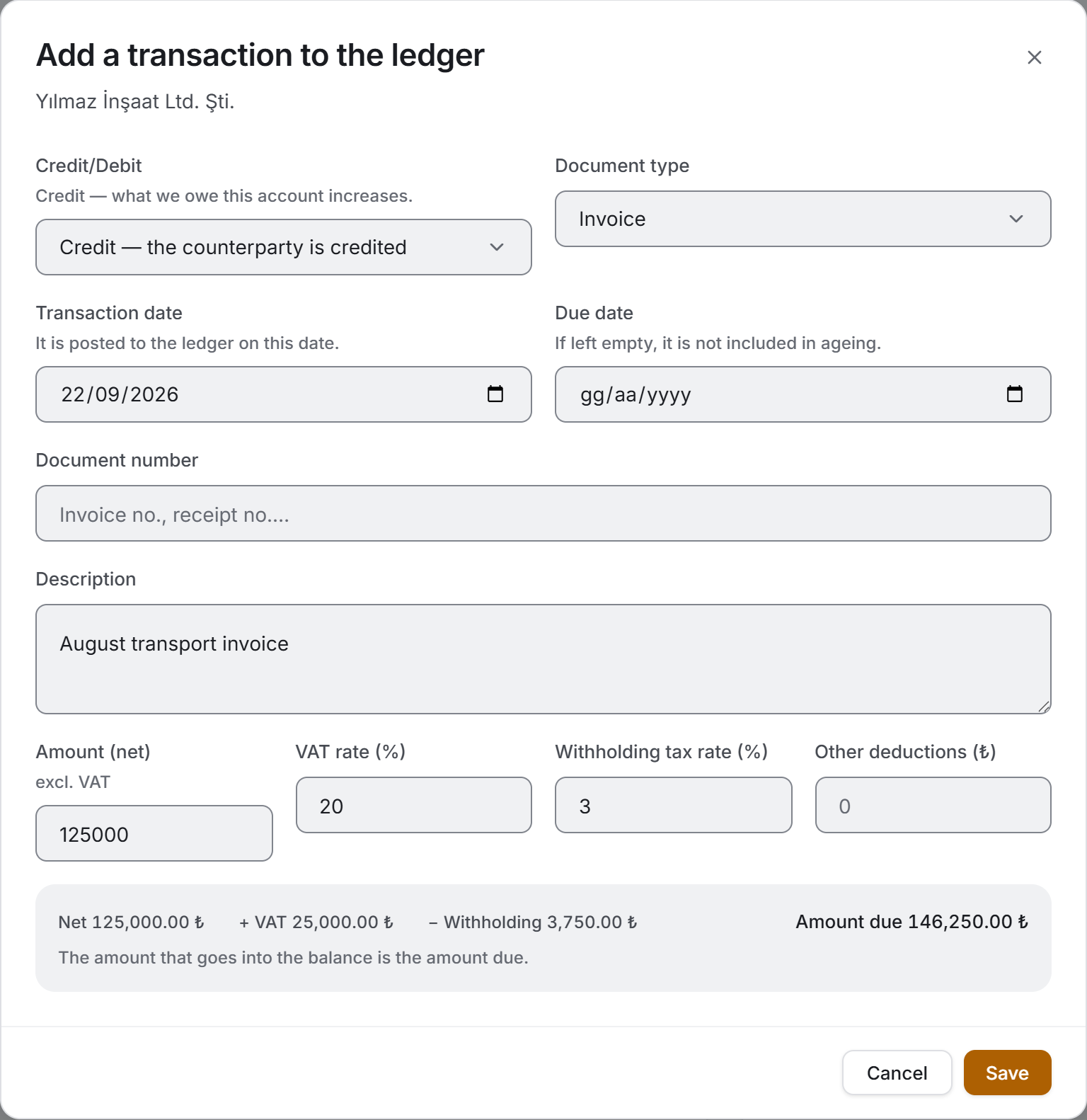 Transaction form