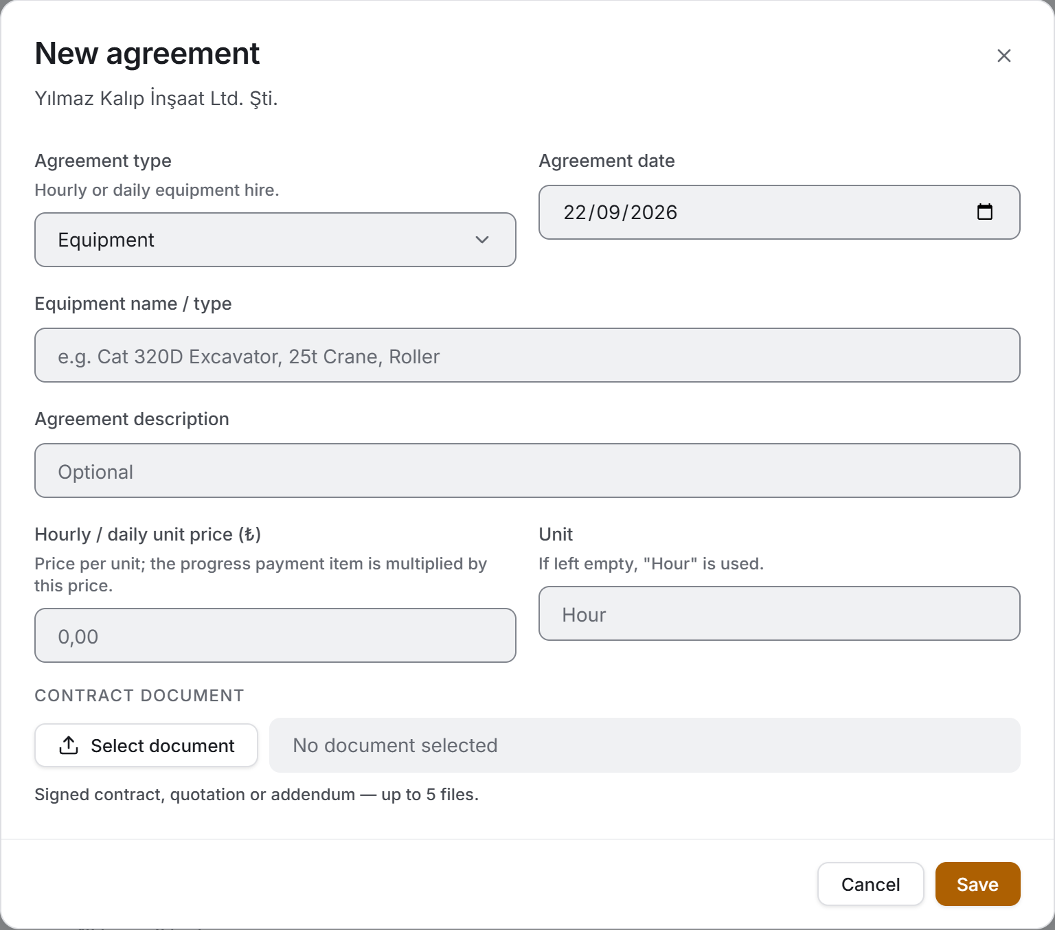 Agreement form