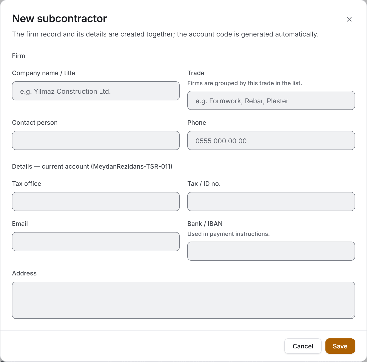 Subcontractor form