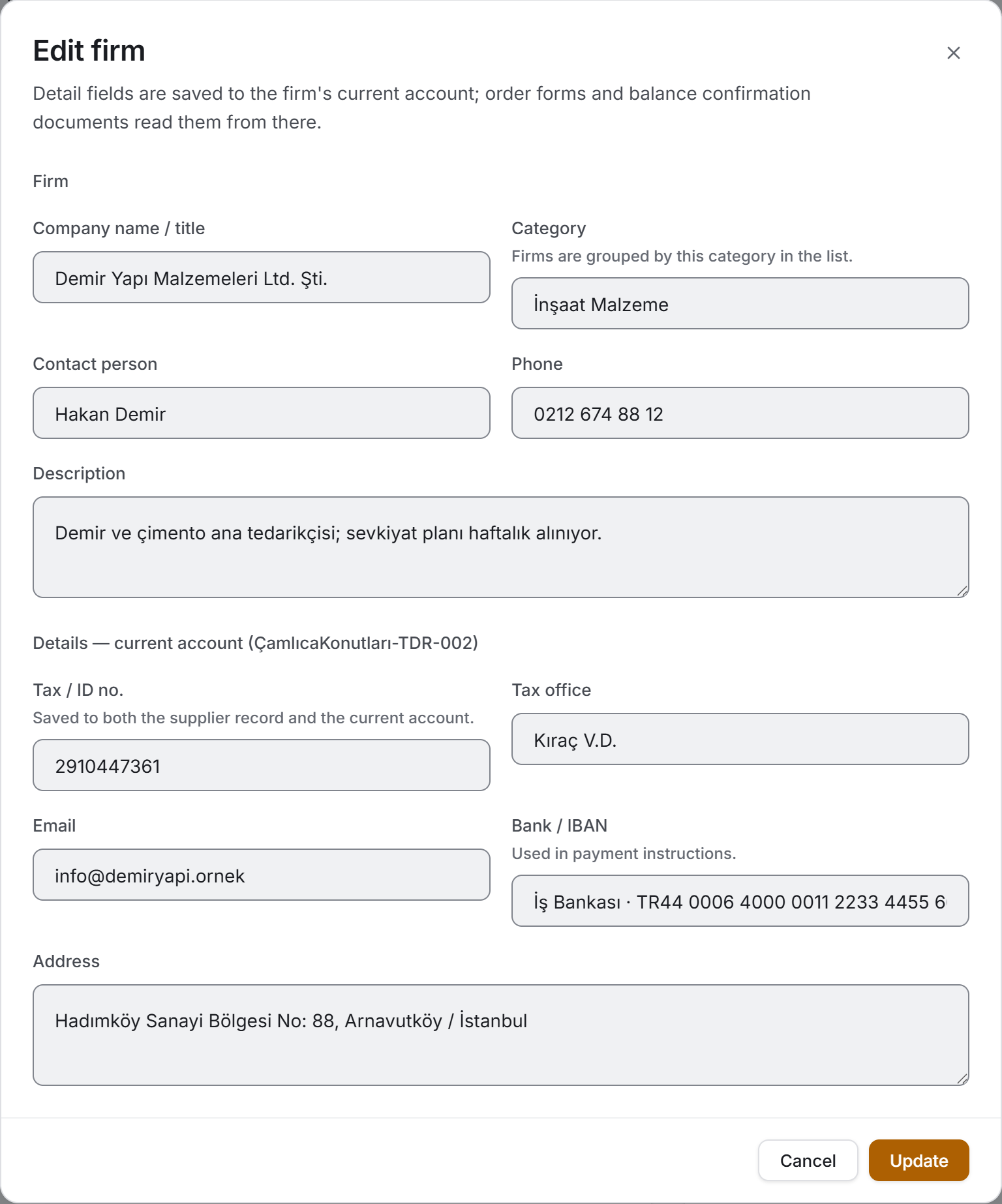Supplier form