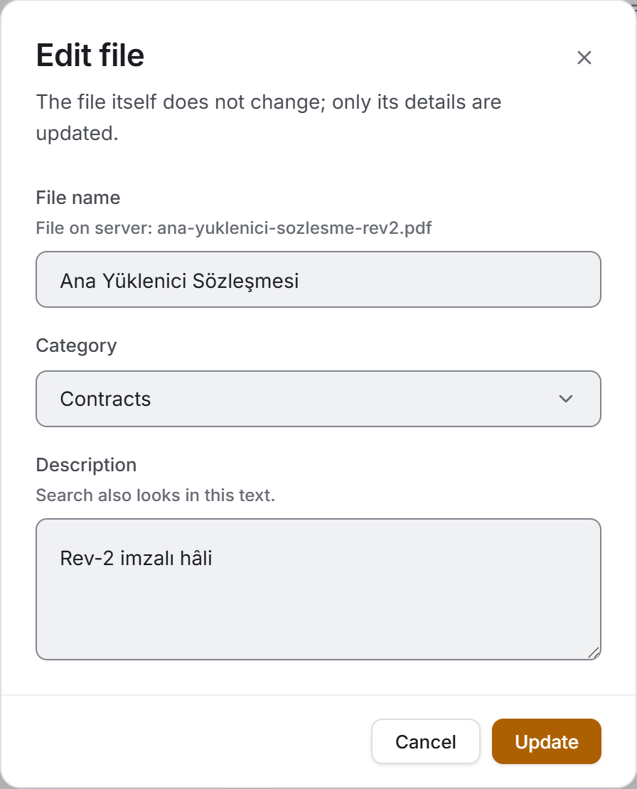 The file details editing dialog