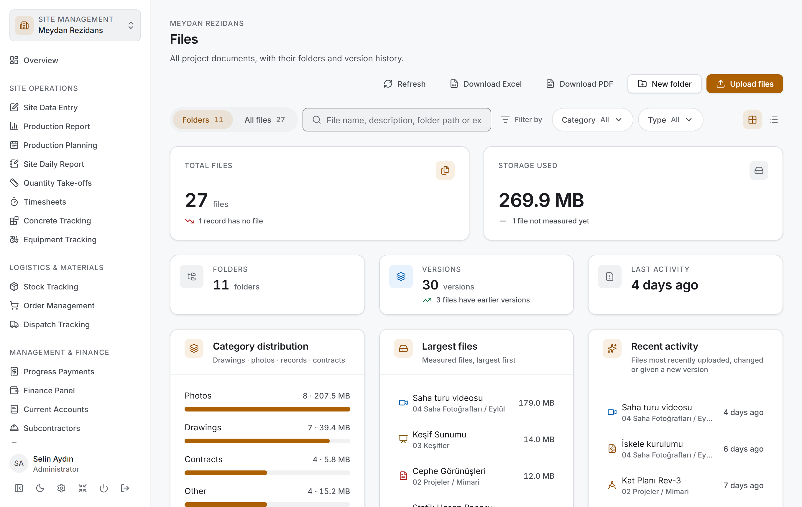 The Folders view: header, filter bar, analysis strip, breakdowns and the folder card
