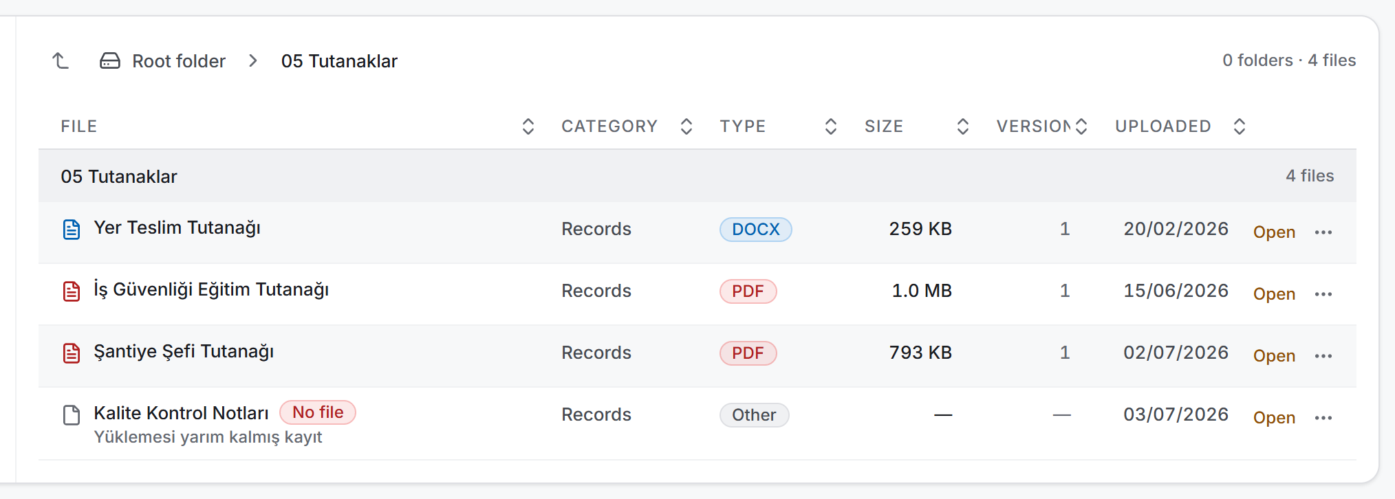 The list mode of the archive: columns and row actions
