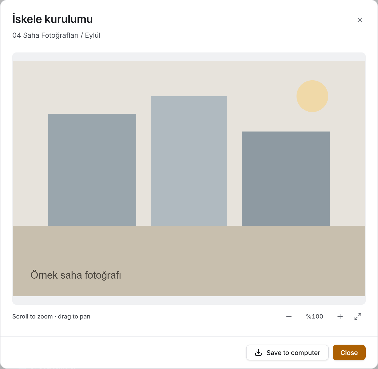 The application's own document window: the image and the zoom strip