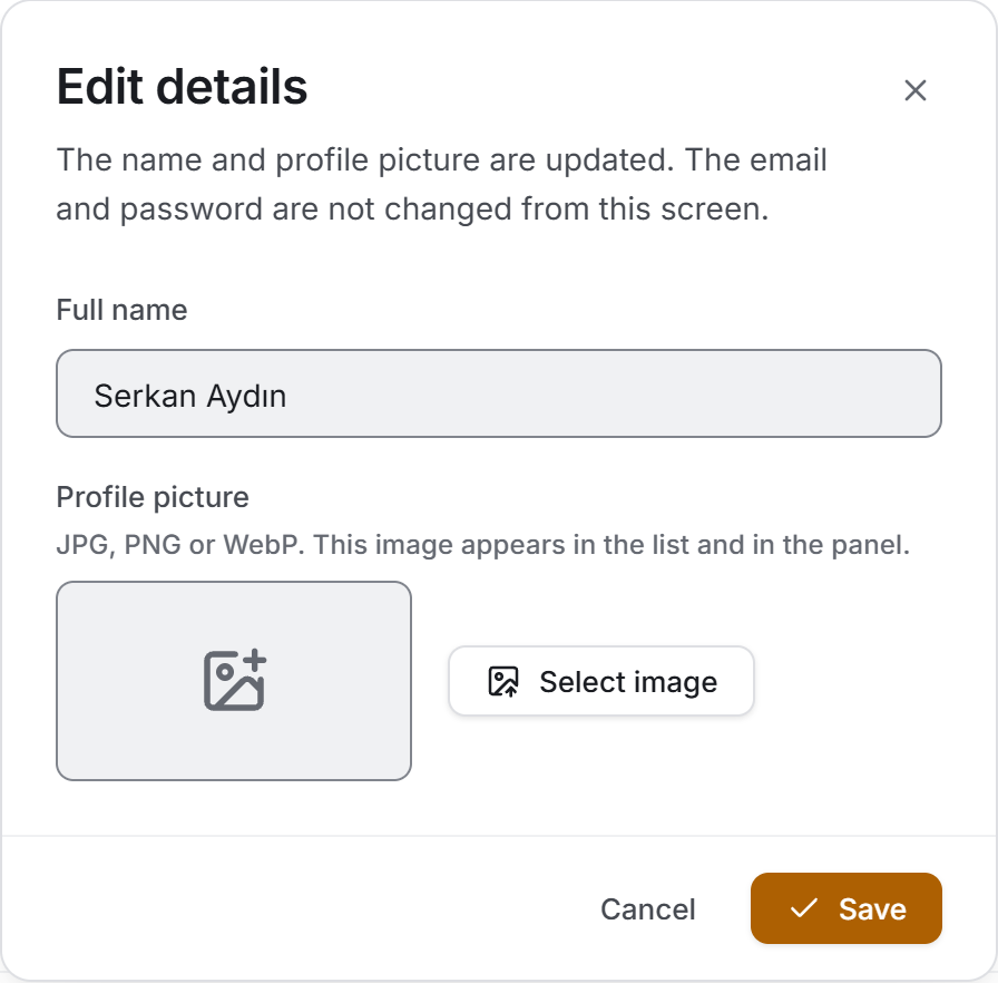 Editing details: name and profile picture