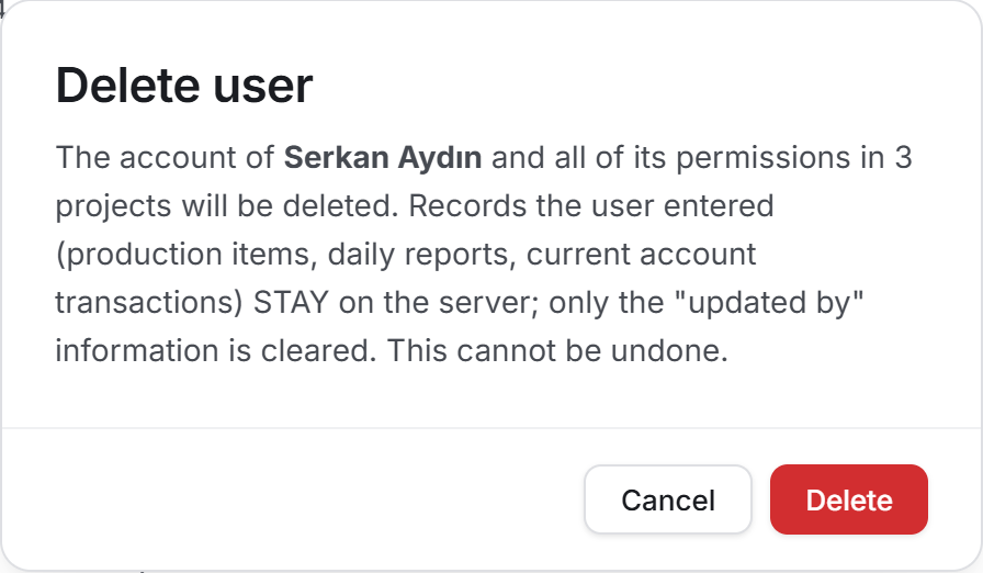 The delete confirmation