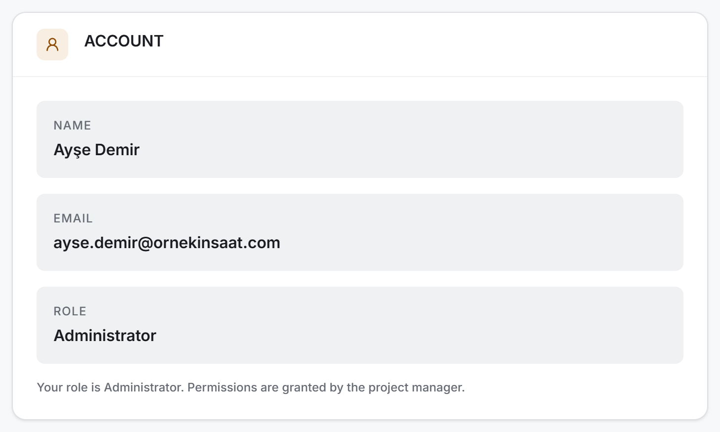 The name, email and role fields