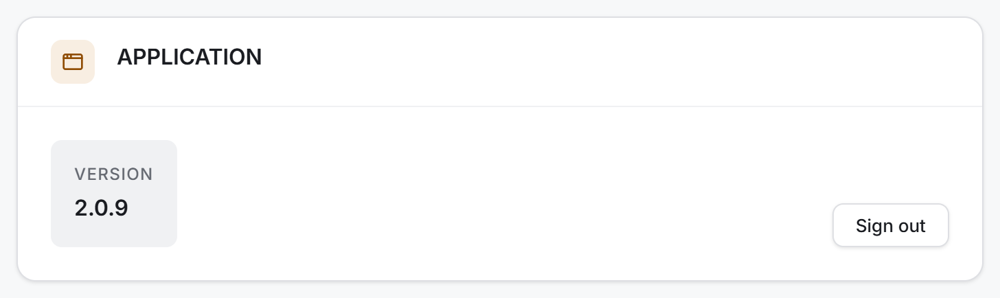 The version number and the sign-out button