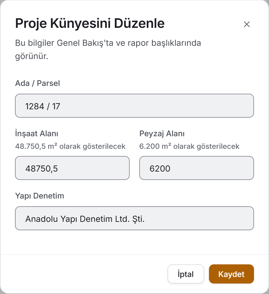 Proje künyesini düzenle