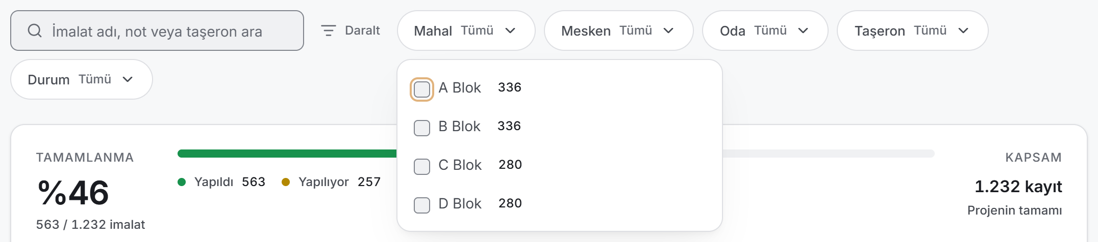 Filtre menüsü