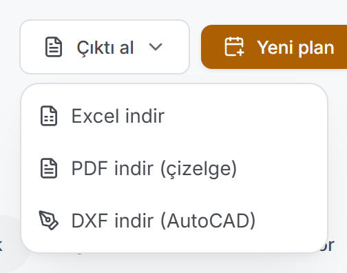 Çıktı menüsü