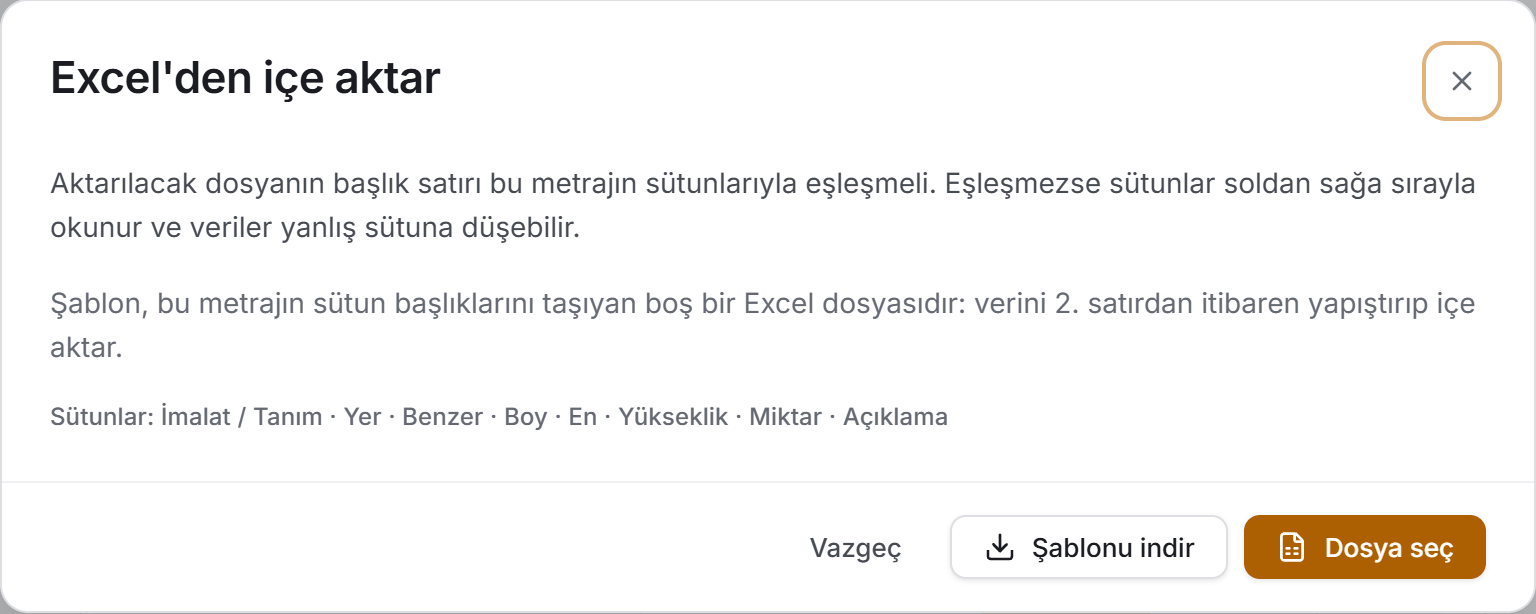 Excel'den içe aktar