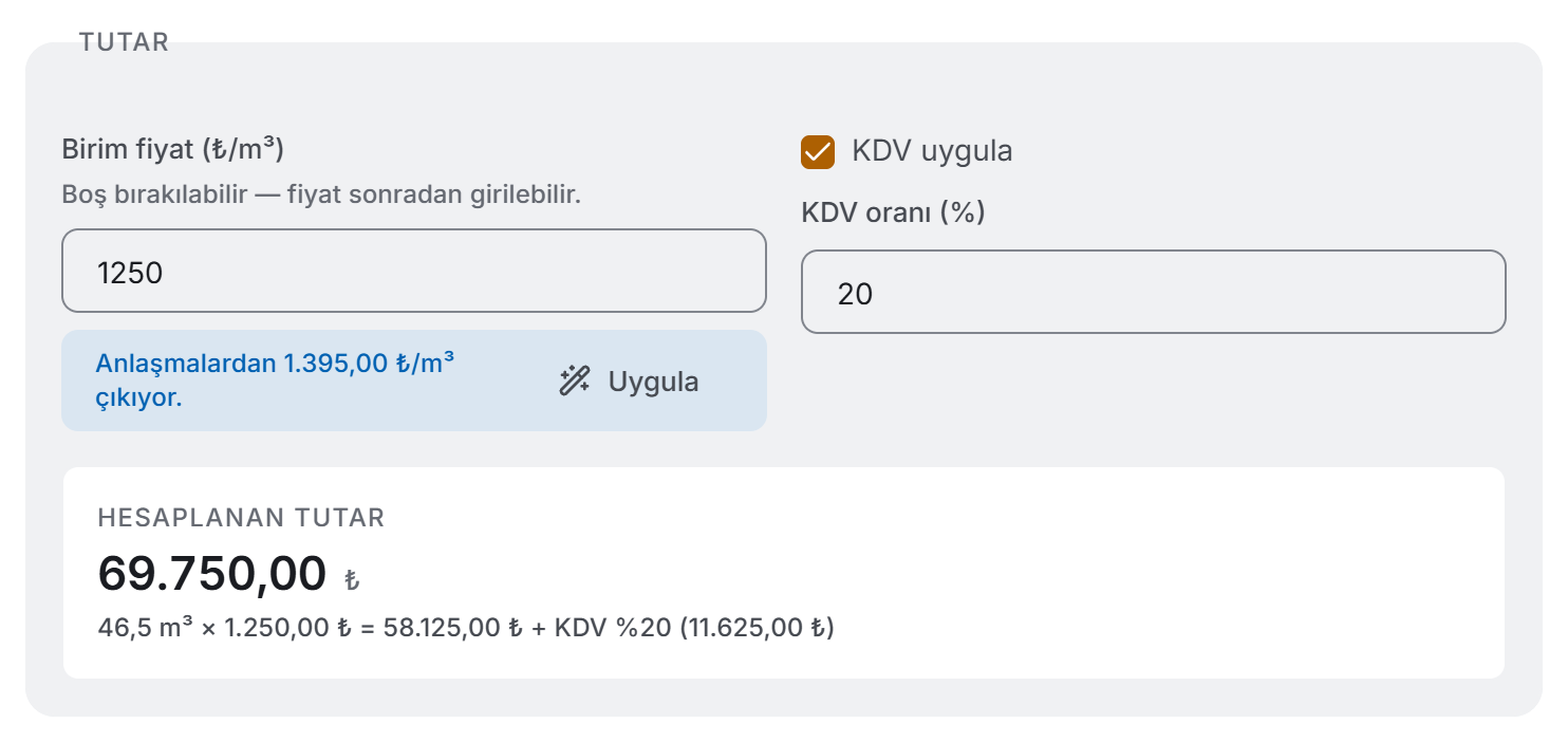 Tutar bölümü