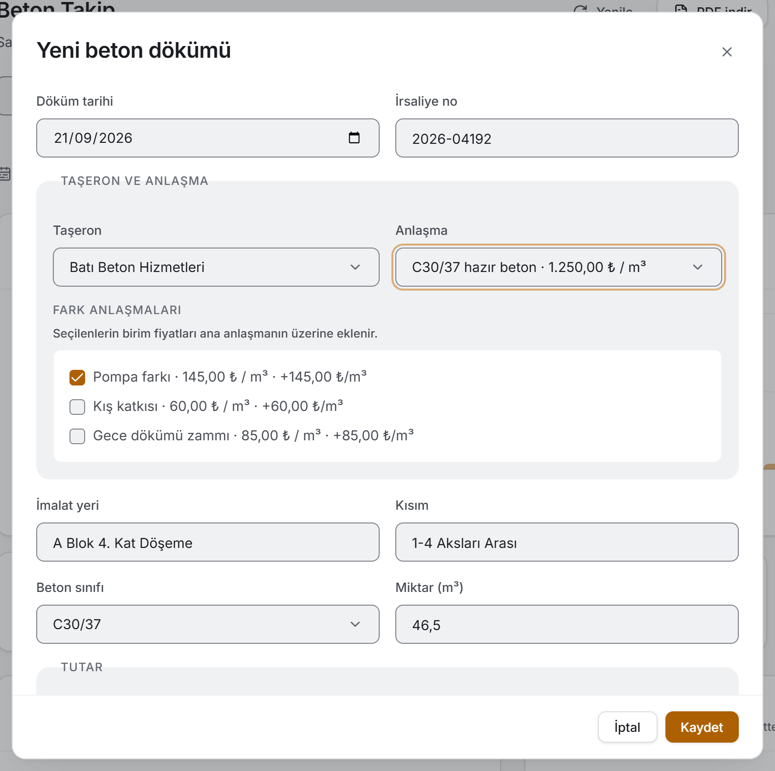 Yeni beton dökümü