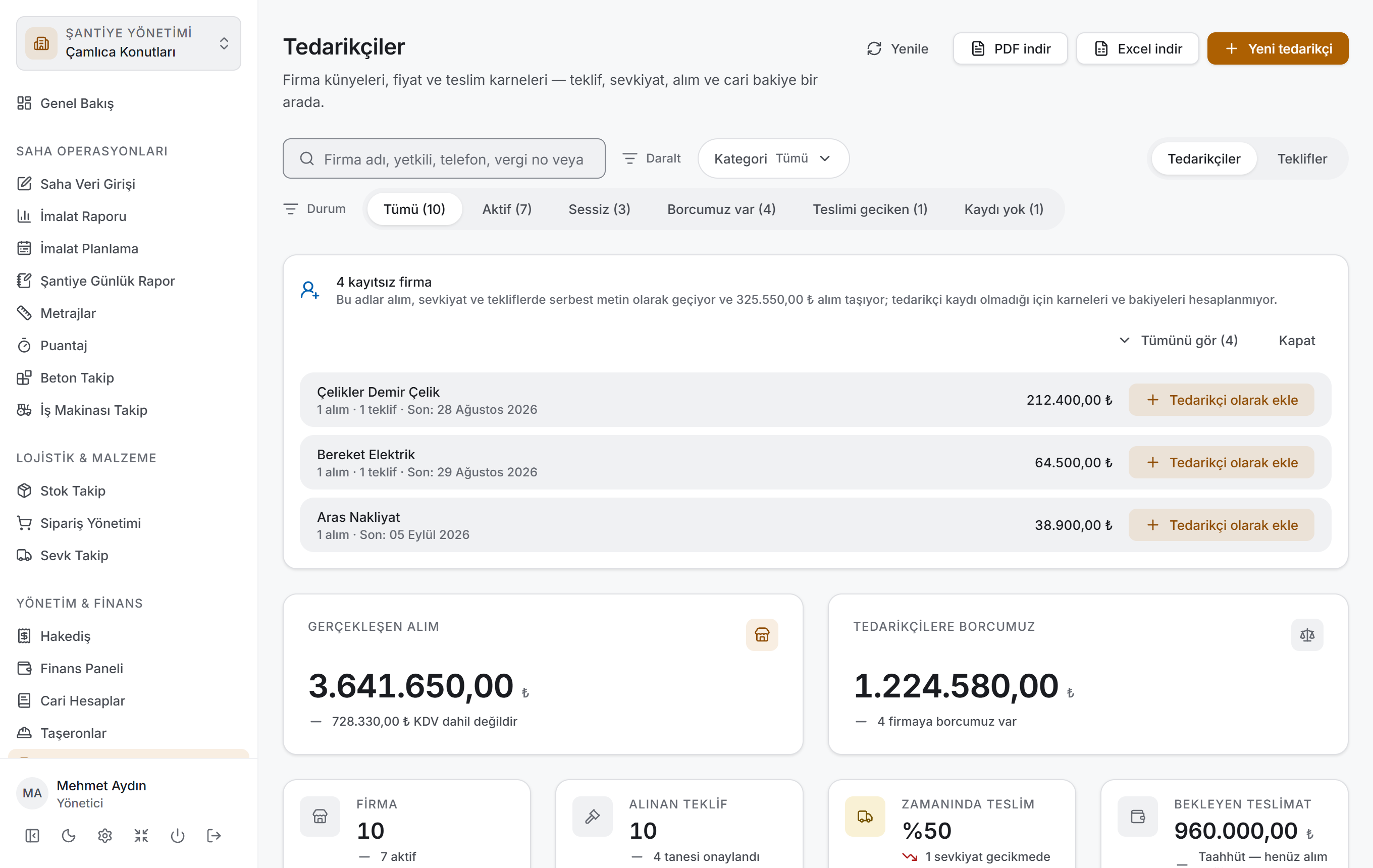 Tedarikçiler